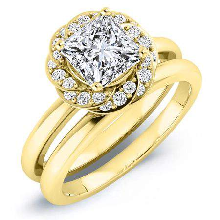 Almond Moissanite Matching Band Only (engagement Ring Not Included) For Ring With Princess Center yellowgold