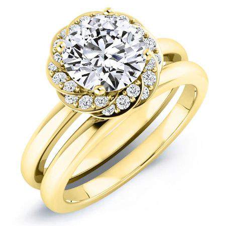 Almond Moissanite Matching Band Only (engagement Ring Not Included) For Ring With Round Center yellowgold