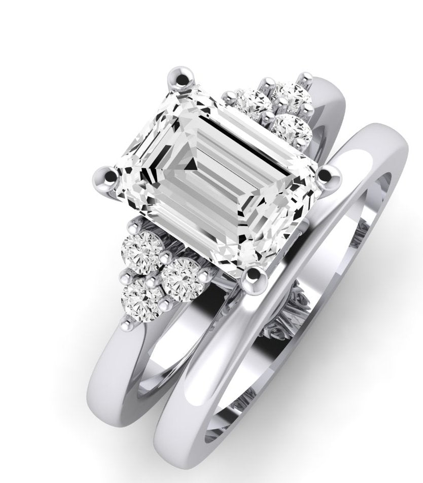 Alyssa Moissanite Matching Band Only (does Not Include Engagement Ring) For Ring With Emerald Center whitegold