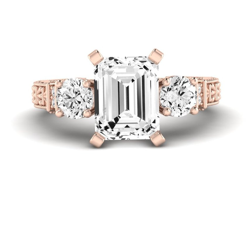 Angelonia Emerald Moissanite Engagement Ring rosegold