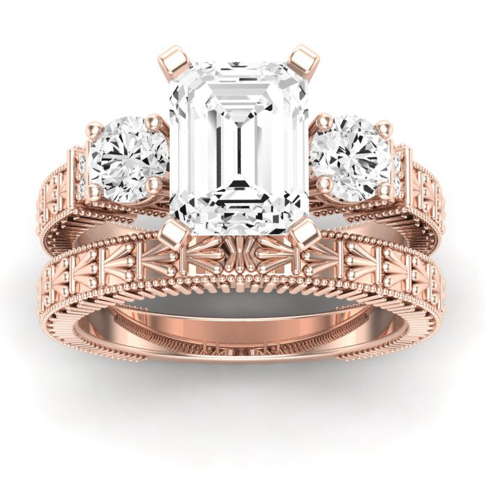 Angelonia Moissanite Matching Band Only (does Not Include Engagement Ring) For Ring With Emerald Center rosegold