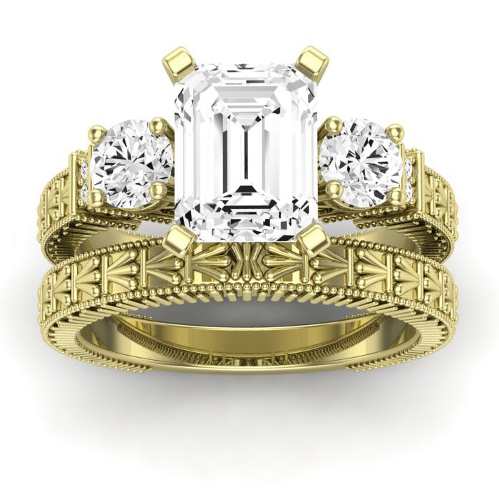 Angelonia Diamond Matching Band Only (does Not Include Engagement Ring) For Ring With Emerald Center yellowgold