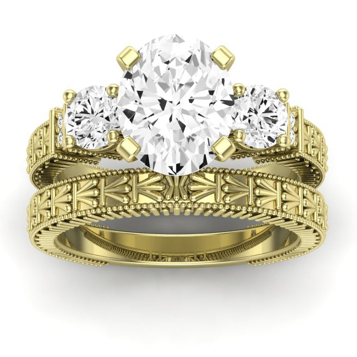Angelonia Diamond Matching Band Only (does Not Include Engagement Ring) For Ring With Oval Center yellowgold
