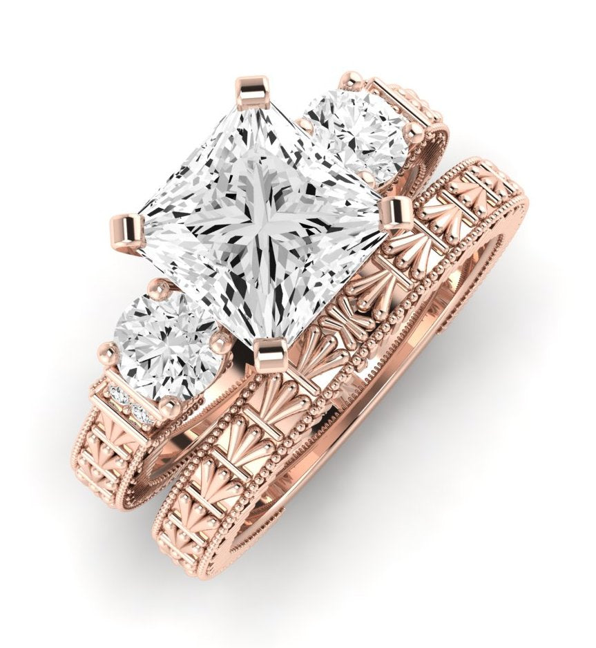 Angelonia Moissanite Matching Band Only (does Not Include Engagement Ring) For Ring With Princess Center rosegold