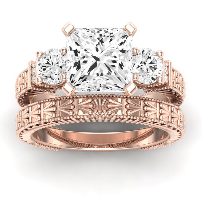 Angelonia Moissanite Matching Band Only (does Not Include Engagement Ring) For Ring With Princess Center rosegold