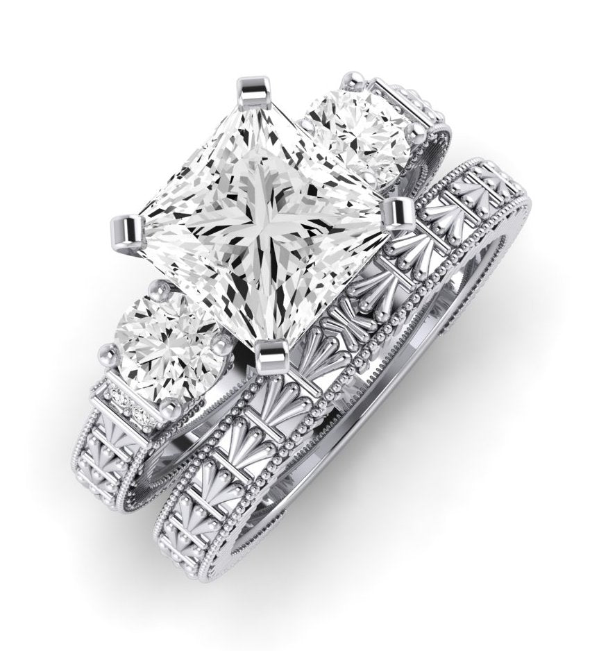 Angelonia Moissanite Matching Band Only (does Not Include Engagement Ring) For Ring With Princess Center whitegold