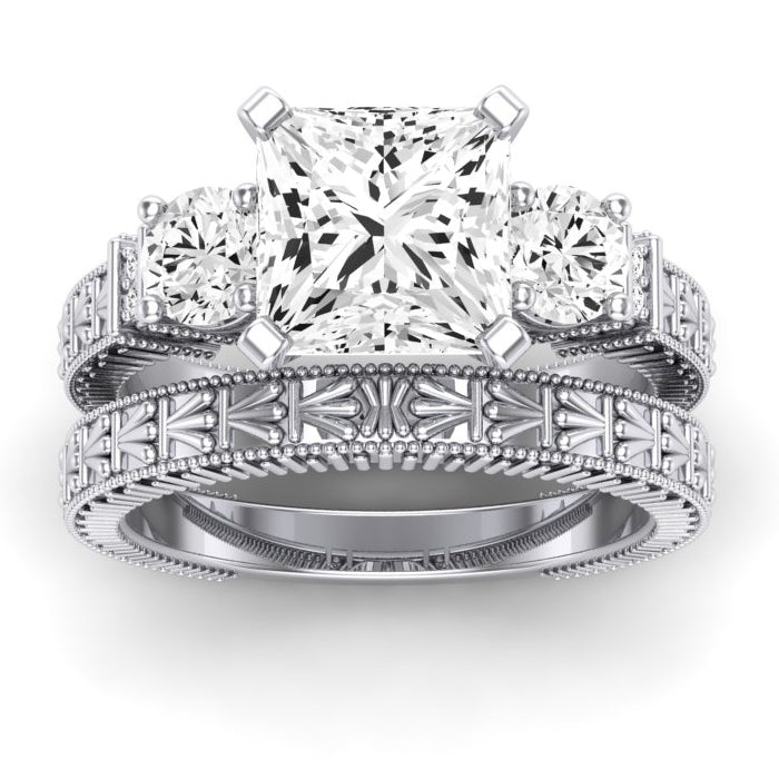 Angelonia Moissanite Matching Band Only (does Not Include Engagement Ring) For Ring With Princess Center whitegold