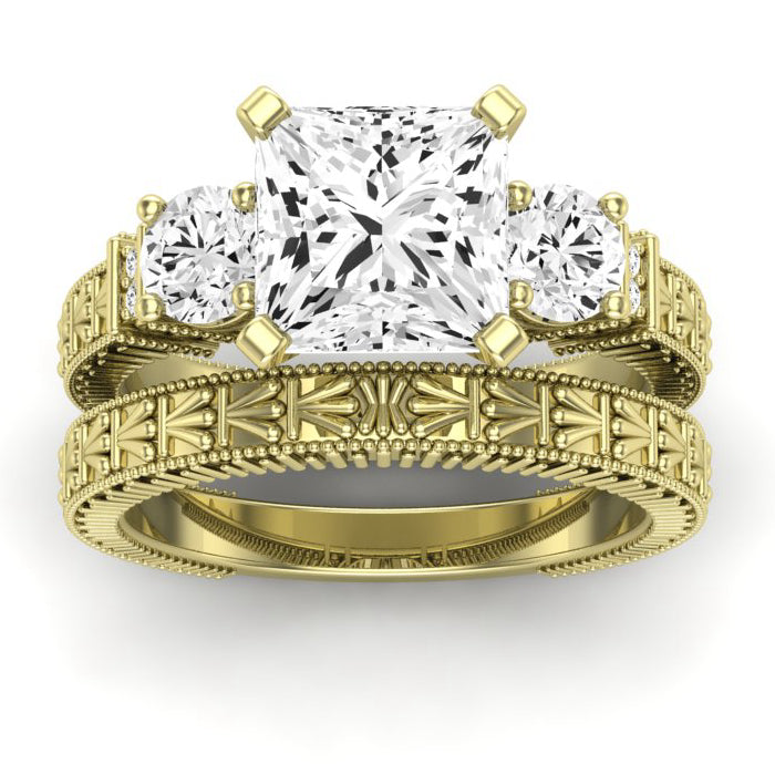 Angelonia Moissanite Matching Band Only (does Not Include Engagement Ring) For Ring With Princess Center yellowgold