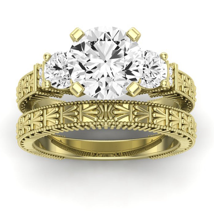 Angelonia Moissanite Matching Band Only (does Not Include Engagement Ring) For Ring With Round Center yellowgold