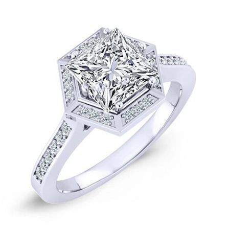 Anise Princess Moissanite Engagement Ring whitegold