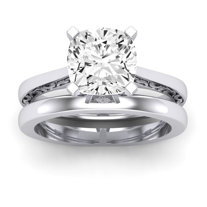 Astilbe Moissanite Matching Band Only (does Not Include Engagement Ring)  For Ring With Cushion Center whitegold