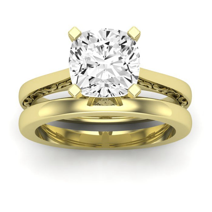 Astilbe Moissanite Matching Band Only (does Not Include Engagement Ring)  For Ring With Cushion Center yellowgold