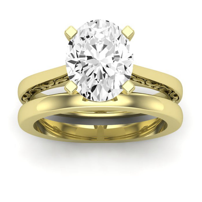 Astilbe Moissanite Matching Band Only (does Not Include Engagement Ring)  For Ring With Oval Center yellowgold