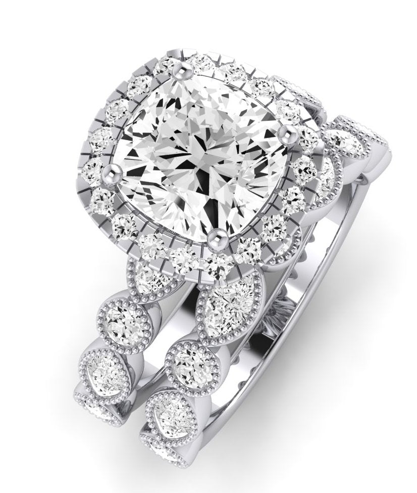Aubretia Moissanite Matching Band Only (does Not Include Engagement Ring) For Ring With Cushion Center whitegold