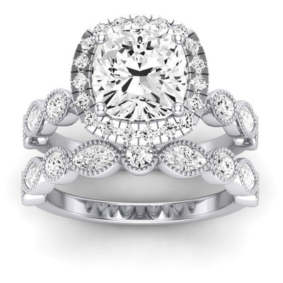 Aubretia Moissanite Matching Band Only (does Not Include Engagement Ring) For Ring With Cushion Center whitegold