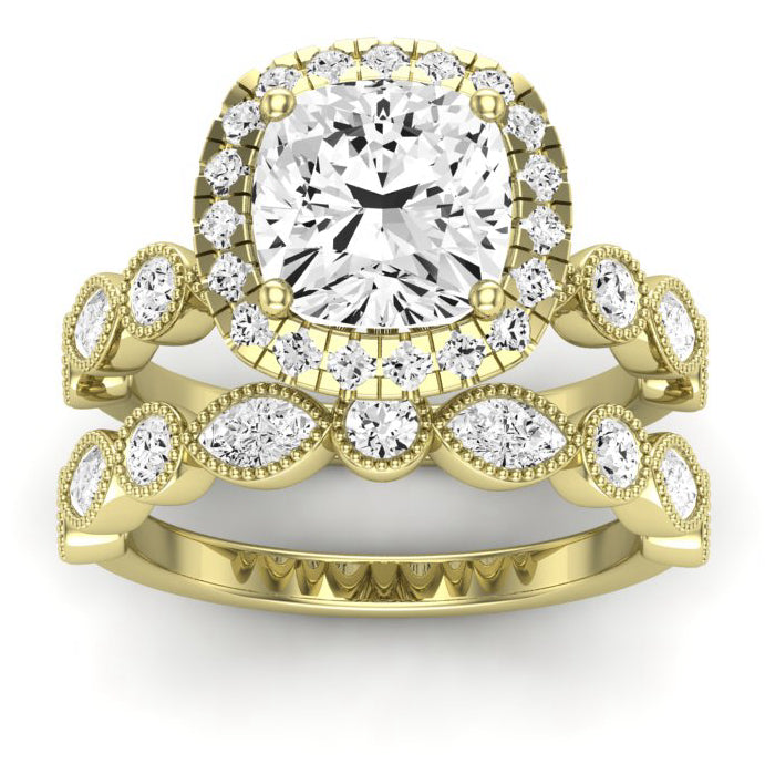 Aubretia Moissanite Matching Band Only (does Not Include Engagement Ring) For Ring With Cushion Center yellowgold