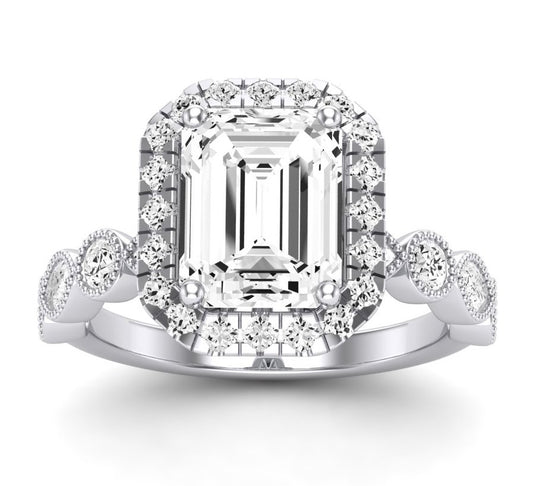 Aubretia Emerald Moissanite Engagement Ring whitegold
