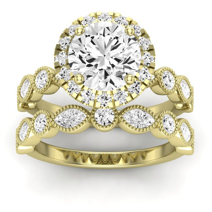 Aubretia Moissanite Matching Band Only (does Not Include Engagement Ring) For Ring With Round Center yellowgold