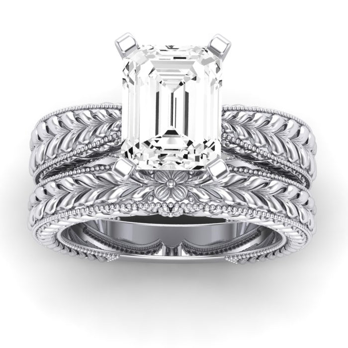 Azalea Diamond Matching Band Only (does Not Include Engagement Ring) For Ring With Emerald Center whitegold