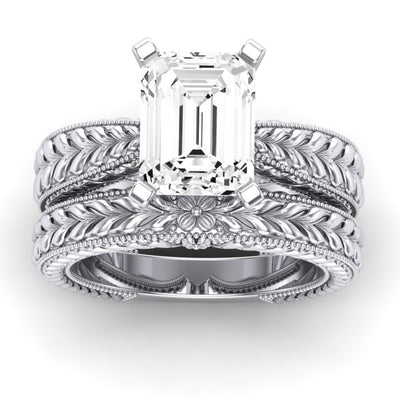 Azalea Moissanite Matching Band Only (does Not Include Engagement Ring) For Ring With Emerald Center whitegold