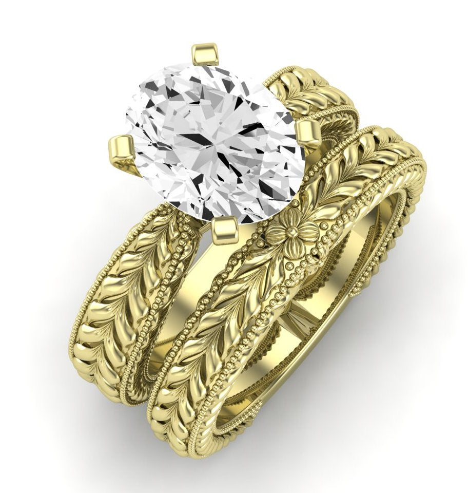 Azalea Moissanite Matching Band Only (does Not Include Engagement Ring) For Ring With Oval Center yellowgold