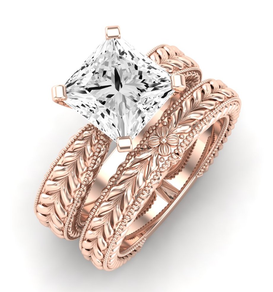 Azalea Moissanite Matching Band Only (does Not Include Engagement Ring) For Ring With Princess Center rosegold
