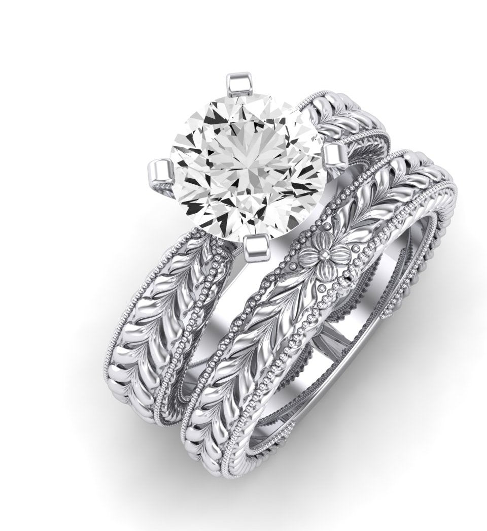 Azalea Moissanite Matching Band Only (does Not Include Engagement Ring) For Ring With Round Center whitegold