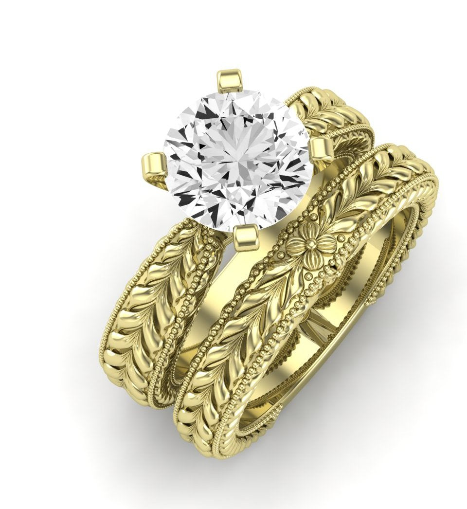 Azalea Moissanite Matching Band Only (does Not Include Engagement Ring) For Ring With Round Center yellowgold