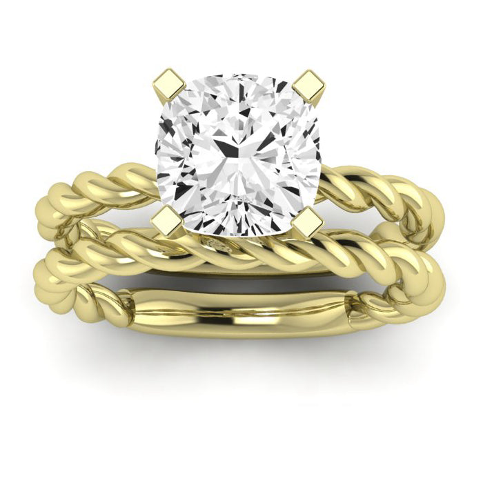 Balsam Moissanite Matching Band Only (does Not Include Engagement Ring) For Ring With Cushion Center yellowgold