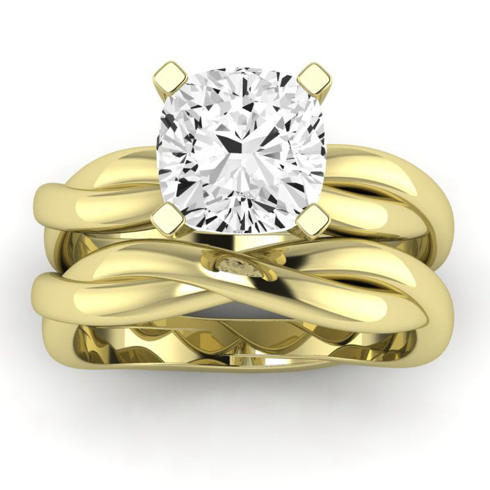 Baneberry Moissanite Matching Band Only (does Not Include Engagement Ring)  For Ring With Cushion Center yellowgold