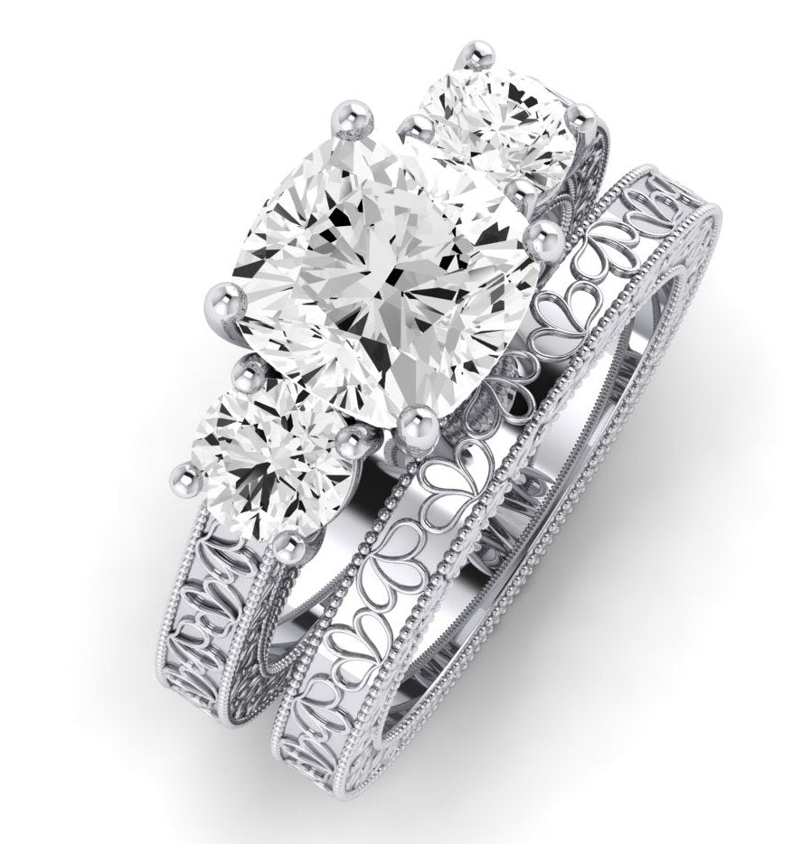 Belladonna Moissanite Matching Band Only (does Not Include Engagement Ring) For Ring With Cushion Center whitegold
