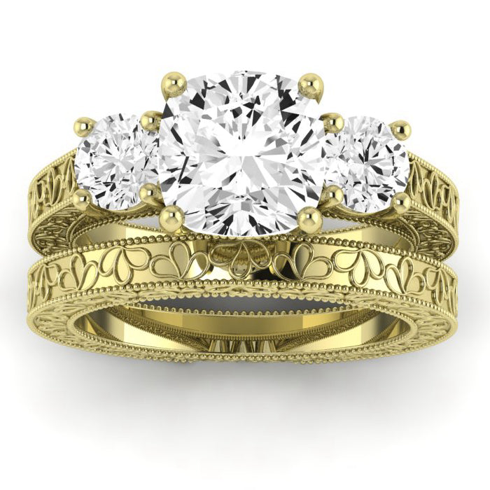 Belladonna Diamond Matching Band Only (does Not Include Engagement Ring) For Ring With Cushion Center yellowgold