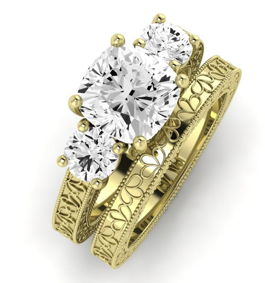 Belladonna Diamond Matching Band Only (does Not Include Engagement Ring) For Ring With Cushion Center yellowgold