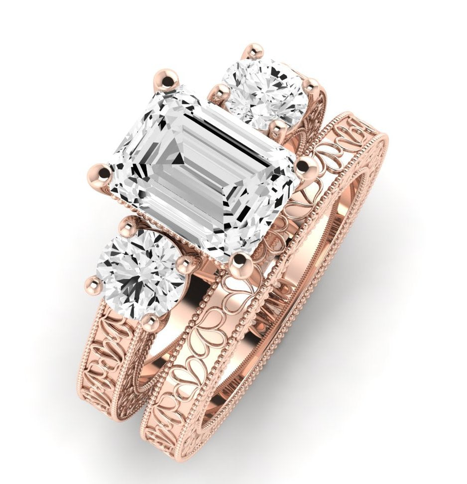 Belladonna Diamond Matching Band Only (does Not Include Engagement Ring) For Ring With Emerald Center rosegold