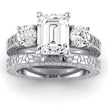 Belladonna Moissanite Matching Band Only (does Not Include Engagement Ring) For Ring With Emerald Center whitegold