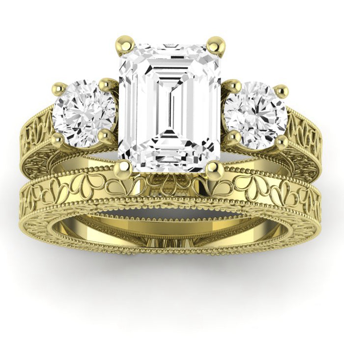 Belladonna Moissanite Matching Band Only (does Not Include Engagement Ring) For Ring With Emerald Center yellowgold