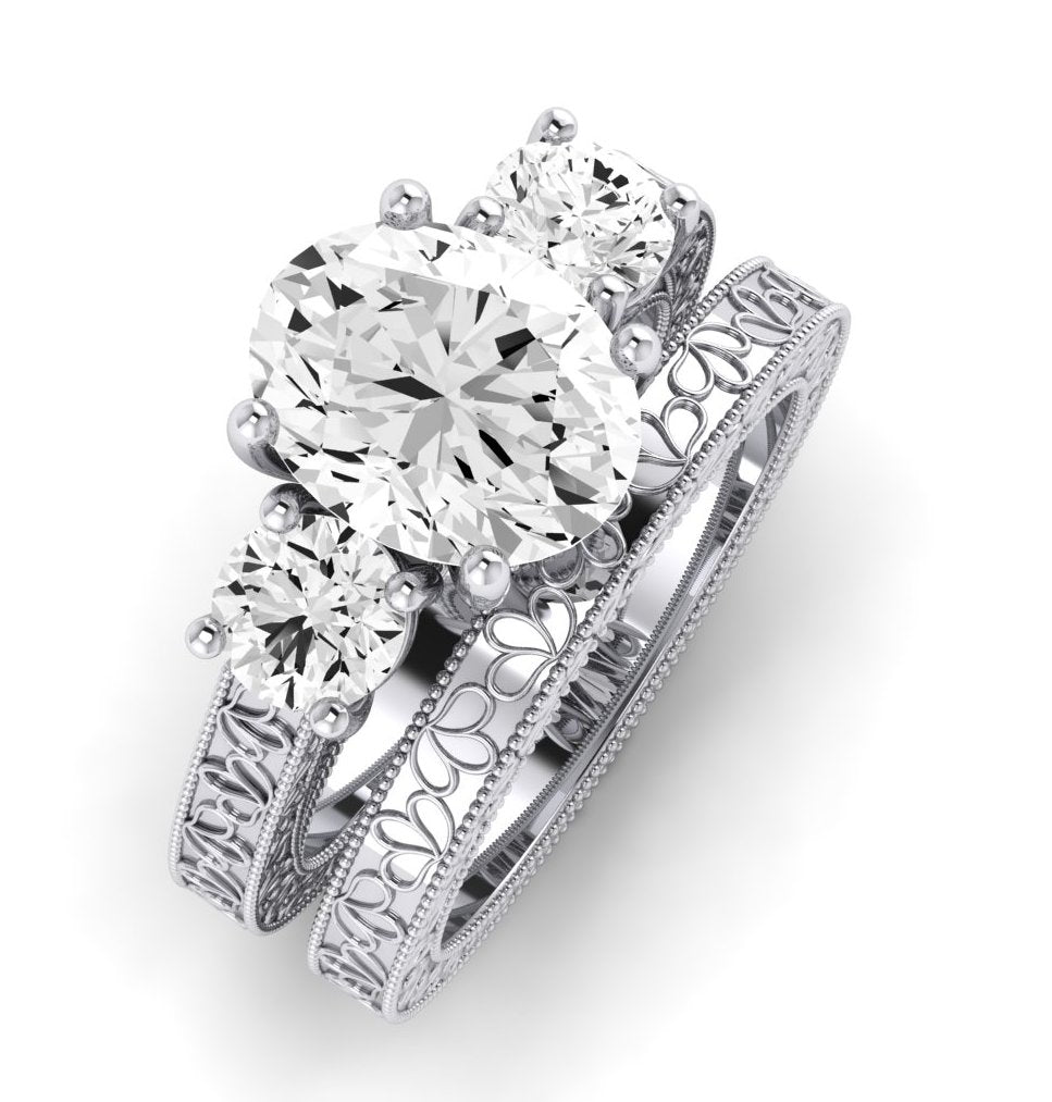 Belladonna Moissanite Matching Band Only (does Not Include Engagement Ring) For Ring With Oval Center whitegold