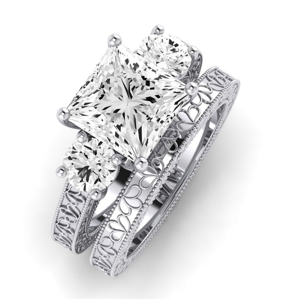 Belladonna Moissanite Matching Band Only (does Not Include Engagement Ring) For Ring With Princess Center whitegold