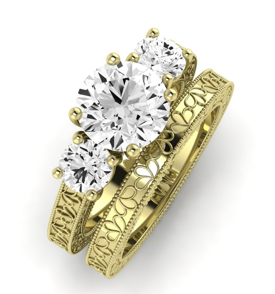 Belladonna Moissanite Matching Band Only (does Not Include Engagement Ring) For Ring With Round Center yellowgold