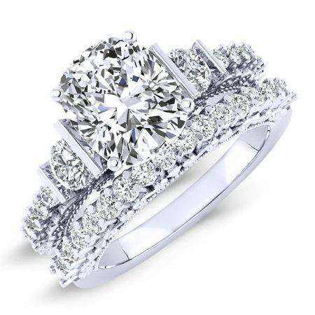 Belle Diamond Matching Band Only (engagement Ring Not Included) For Ring With Cushion Center whitegold