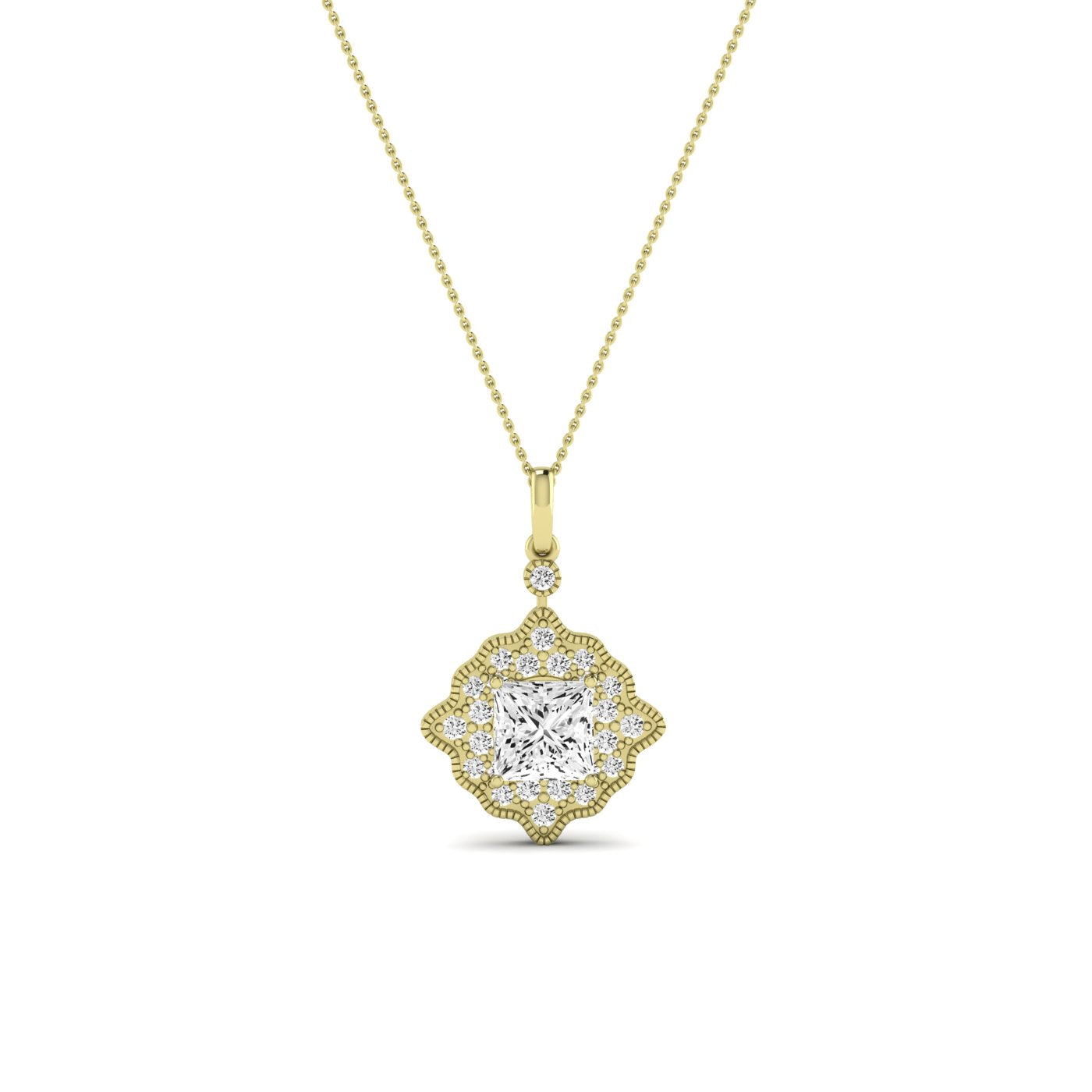 Sky Princess Cut Diamond Halo Necklace (Clarity Enhanced) yellowgold
