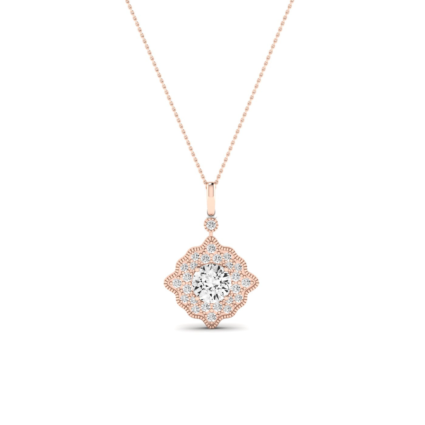 Sky Round Cut Diamond Halo Necklace (Clarity Enhanced) rosegold