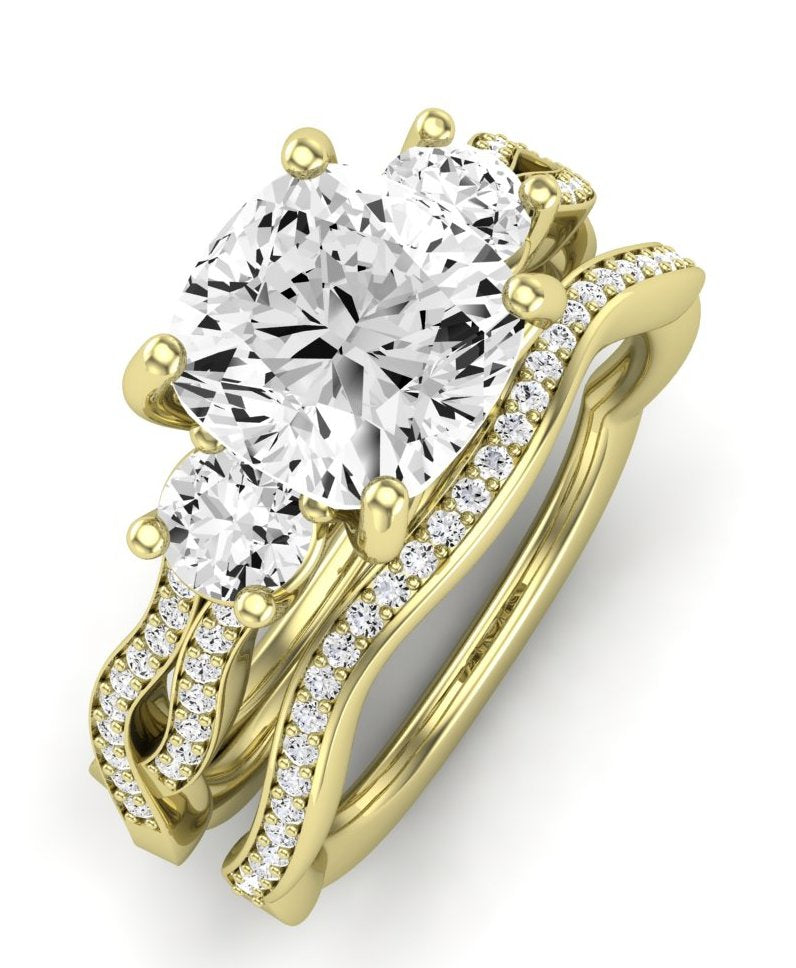 Bottlebrush Moissanite Matching Band Only (does Not Include Engagement Ring) For Ring With Cushion Center yellowgold