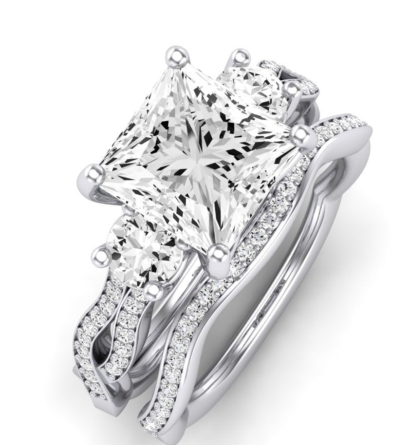 Bottlebrush Moissanite Matching Band Only (does Not Include Engagement Ring) For Ring With Princess Center whitegold