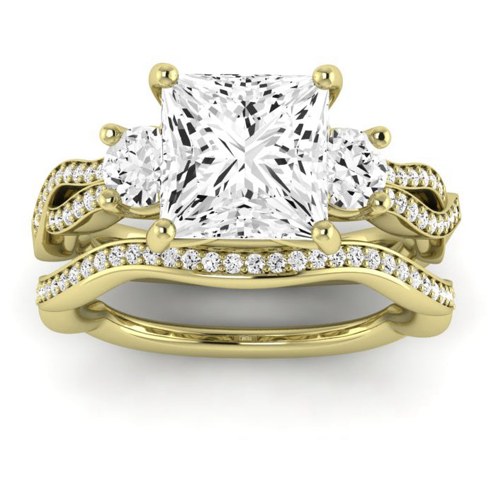 Bottlebrush Moissanite Matching Band Only (does Not Include Engagement Ring) For Ring With Princess Center yellowgold