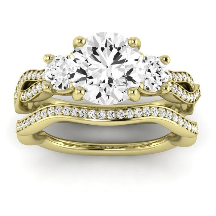 Bottlebrush Diamond Matching Band Only (does Not Include Engagement Ring) For Ring With Round Center yellowgold