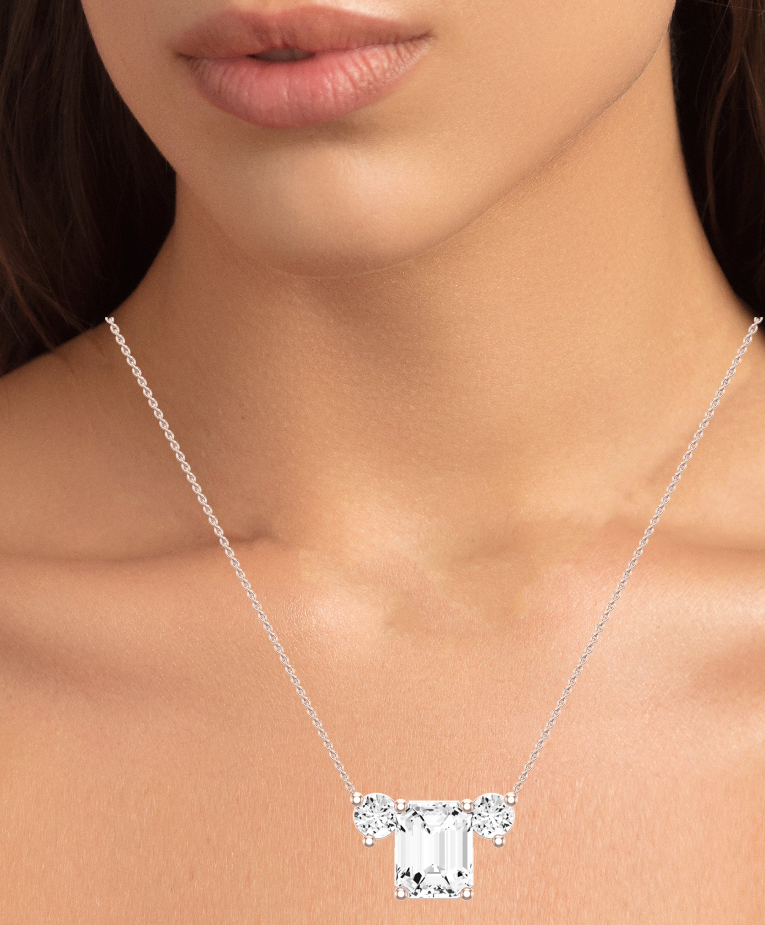 Spirea Emerald Cut Diamond Accented Necklace rosegold