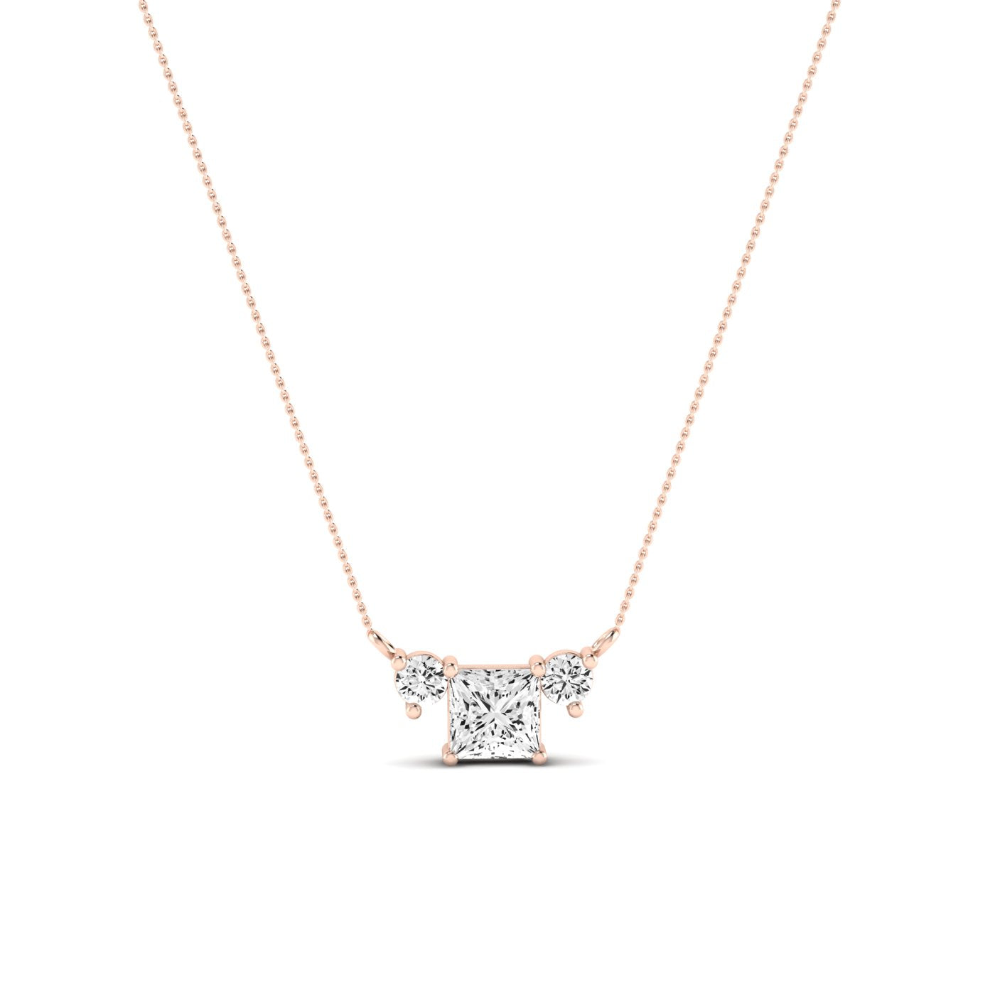 Spirea Princess Cut Diamond Accented Necklace (Clarity Enhanced) rosegold