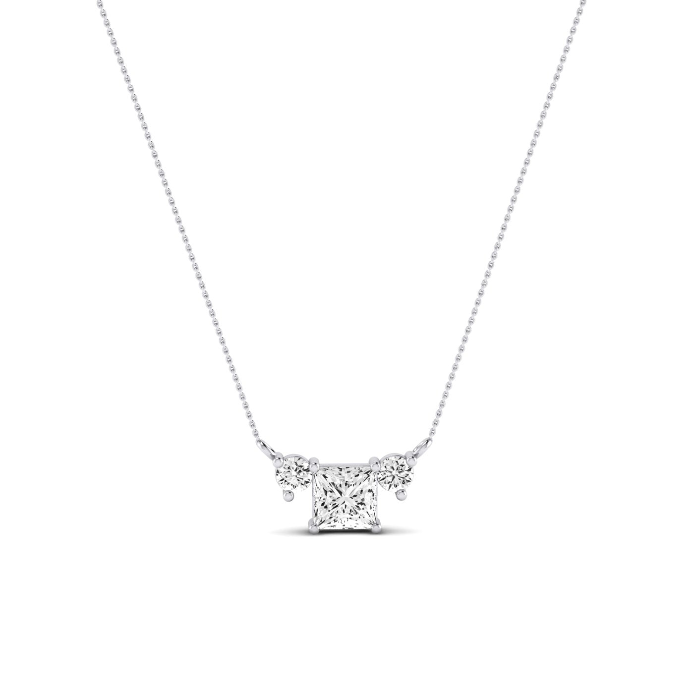 Spirea Princess Cut Diamond Accented Necklace (Clarity Enhanced) whitegold
