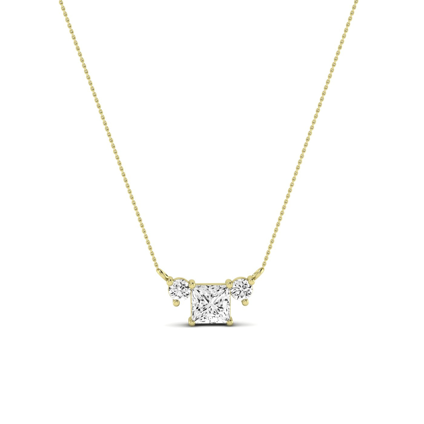 Spirea Princess Cut Diamond Accented Necklace (Clarity Enhanced) yellowgold
